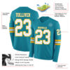 Custom Teal White-Gold Long Sleeve Authentic Football Jersey
