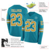 Custom Teal Old Gold-White Long Sleeve Authentic Football Jersey
