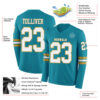 Custom Teal White-Old Gold Long Sleeve Authentic Football Jersey