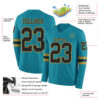 Custom Teal Black-Old Gold Long Sleeve Authentic Football Jersey