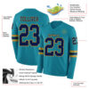 Custom Teal Navy-Old Gold Long Sleeve Authentic Football Jersey