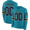 Custom Teal Navy-Old Gold Long Sleeve Authentic Football Jersey