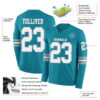 Custom Teal White-Gray Long Sleeve Authentic Football Jersey