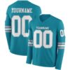 Custom Teal White-Gray Long Sleeve Authentic Football Jersey