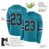Custom Teal Black-Gray Long Sleeve Authentic Football Jersey
