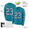 Custom Teal Gray-Navy Long Sleeve Authentic Football Jersey