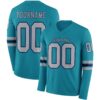 Custom Teal Gray-Navy Long Sleeve Authentic Football Jersey