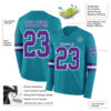 Custom Teal Purple-White Long Sleeve Authentic Football Jersey