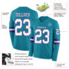 Custom Teal White-Purple Long Sleeve Authentic Football Jersey