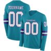 Custom Teal White-Purple Long Sleeve Authentic Football Jersey