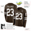 Custom Brown White Long Sleeve Authentic Football Jersey