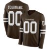 Custom Brown White Long Sleeve Authentic Football Jersey