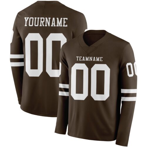 Custom Brown White Long Sleeve Authentic Football Jersey
