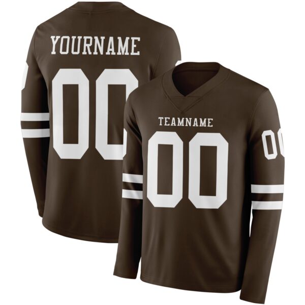 Custom Brown White Long Sleeve Authentic Football Jersey