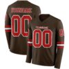 Custom Brown Red-White Long Sleeve Authentic Football Jersey