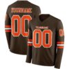 Custom Brown Orange-White Long Sleeve Authentic Football Jersey