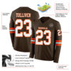 Custom Brown White-Orange Long Sleeve Authentic Football Jersey