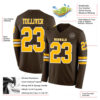 Custom Brown Gold-White Long Sleeve Authentic Football Jersey