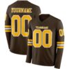 Custom Brown Gold-White Long Sleeve Authentic Football Jersey