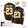 Custom Brown White-Gold Long Sleeve Authentic Football Jersey