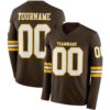 Custom Brown White-Gold Long Sleeve Authentic Football Jersey