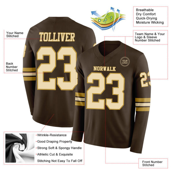 Custom Brown Cream-Old Gold Long Sleeve Authentic Football Jersey