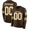 Custom Brown Cream-Old Gold Long Sleeve Authentic Football Jersey