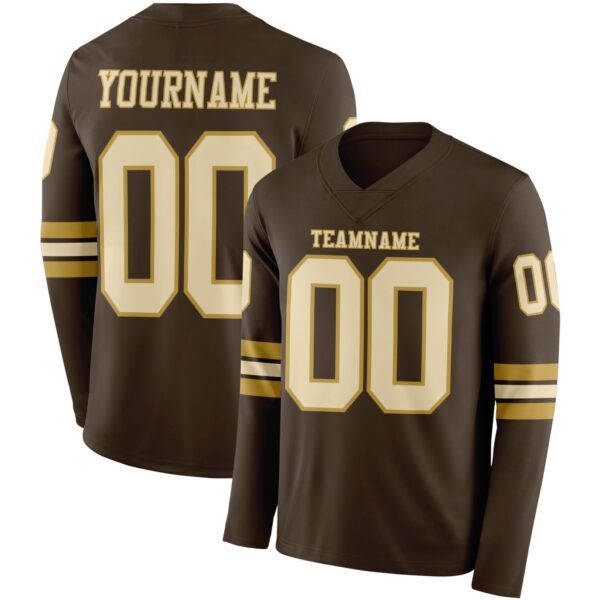 Custom Brown Cream-Old Gold Long Sleeve Authentic Football Jersey