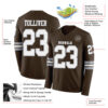 Custom Brown White-Gray Long Sleeve Authentic Football Jersey