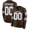 Custom Brown White-Gray Long Sleeve Authentic Football Jersey