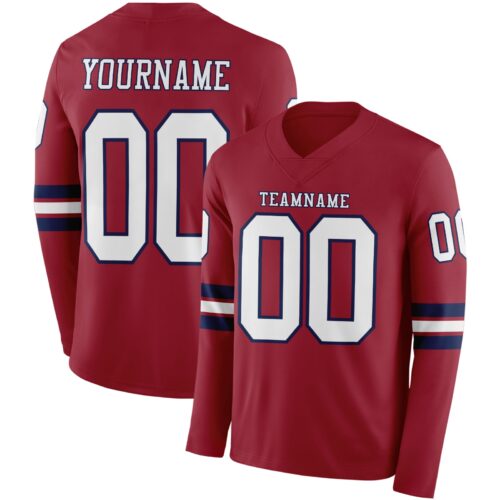 LongSleeve0817 Custom Cardinal White-Navy Long Sleeve Authentic Football Jersey