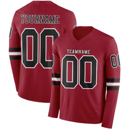 LongSleeve0818 Custom Cardinal Black-White Long Sleeve Authentic Football Jersey