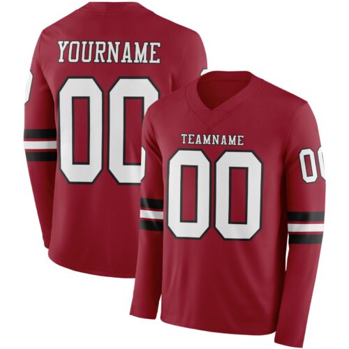 LongSleeve0819 Custom Cardinal White-Black Long Sleeve Authentic Football Jersey