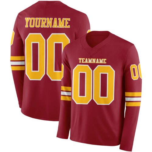 LongSleeve0820 Custom Cardinal Gold-White Long Sleeve Authentic Football Jersey