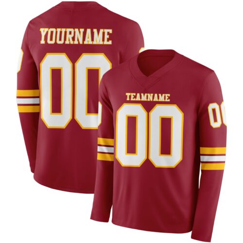 LongSleeve0821 Custom Cardinal White-Gold Long Sleeve Authentic Football Jersey