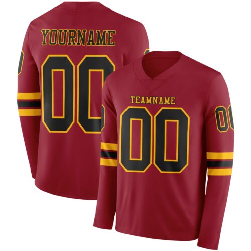 LongSleeve0822 Custom Cardinal Black-Gold Long Sleeve Authentic Football Jersey