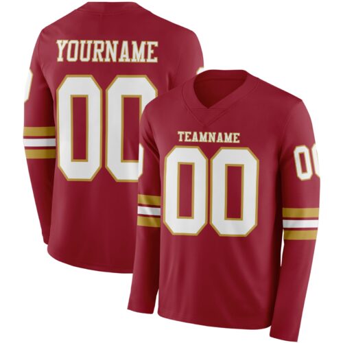 Custom Cardinal White-Old Gold Long Sleeve Authentic Football Jersey