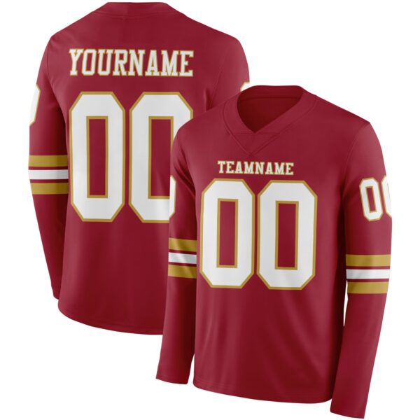 Custom Cardinal White-Old Gold Long Sleeve Authentic Football Jersey