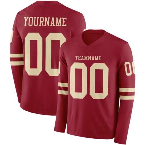 Custom Cardinal Cream Long Sleeve Authentic Football Jersey