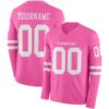 Custom Pink White Long Sleeve Authentic Football Jersey