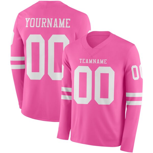Custom Pink White Long Sleeve Authentic Football Jersey