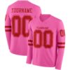 Custom Pink Red Long Sleeve Authentic Football Jersey