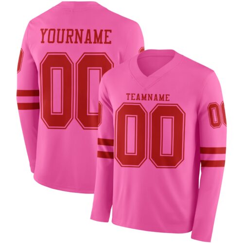 Custom Pink Red Long Sleeve Authentic Football Jersey