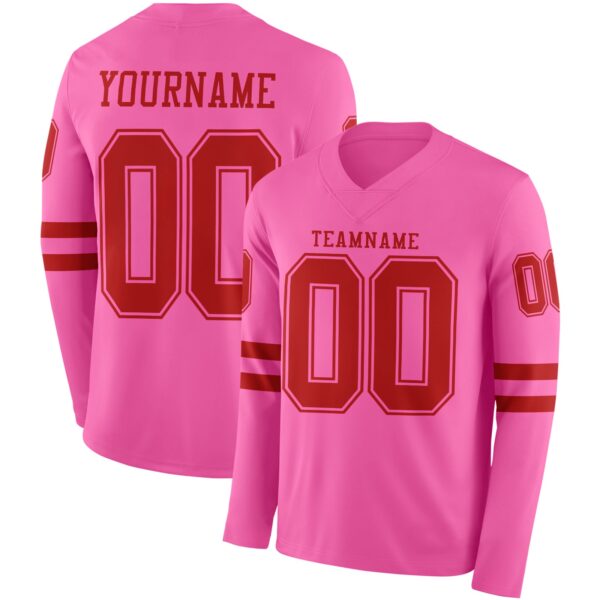 Custom Pink Red Long Sleeve Authentic Football Jersey