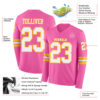 Custom Pink White-Yellow Long Sleeve Authentic Football Jersey
