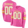 Custom Pink White-Yellow Long Sleeve Authentic Football Jersey