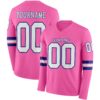 Custom Pink White-Royal Long Sleeve Authentic Football Jersey