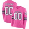 Custom Pink White-Navy Long Sleeve Authentic Football Jersey