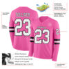 Custom Pink White-Black Long Sleeve Authentic Football Jersey