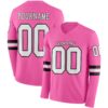Custom Pink White-Black Long Sleeve Authentic Football Jersey